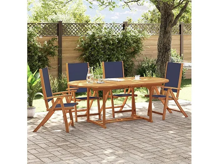Juego comedor de jardín 5 piezas madera maciza acacia y textileno