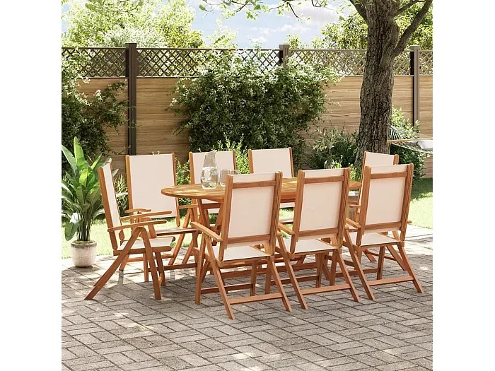 Juego comedor de jardín 9 piezas madera maciza acacia y textileno