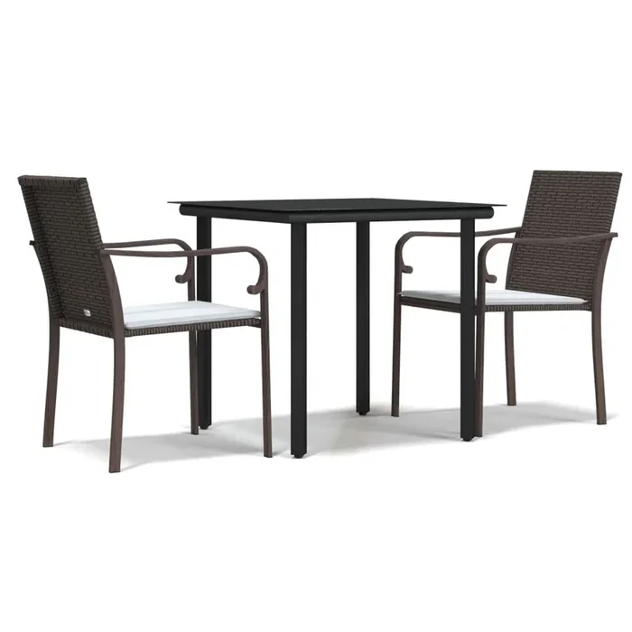 Juego comedor jardin 3 piezas y cojines ratán sintético y acero longitud mesa 80 cm