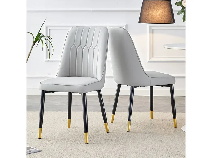 Juego de 2 sillas de comedor – Sillas con respaldo y patas de metal negro – PU gris – para comedores y cocinas
