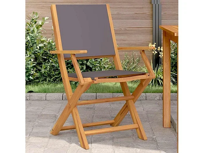 Juego de 2 sillas de jardín de madera maciza de acacia color antracita y tela.