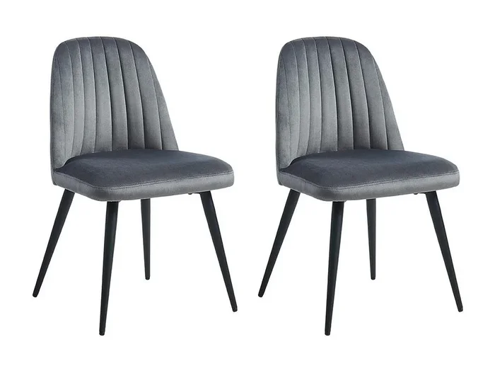 Juego de 2 sillas ELEANA – Terciopelo y metal negro – Gris