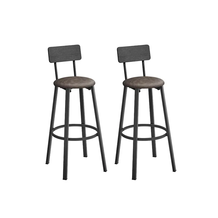 Juego de 2 Taburetes de Barra Taburete Alto con Reposapiés Negro Tinta-VASAGLE