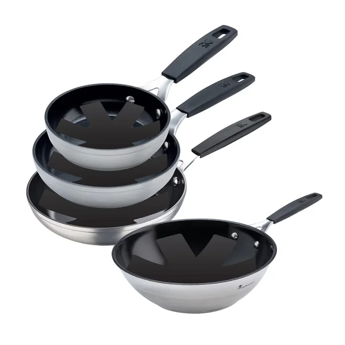 Juego de 3 Sartenes Ø20Ø24Ø28cm y Wok Ø28cm en aluminio forjado + 4 Protectores SMART MasterPRO