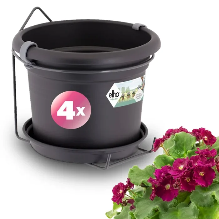 Juego de 4 macetas negras 20x18cm 2,5L con soporte