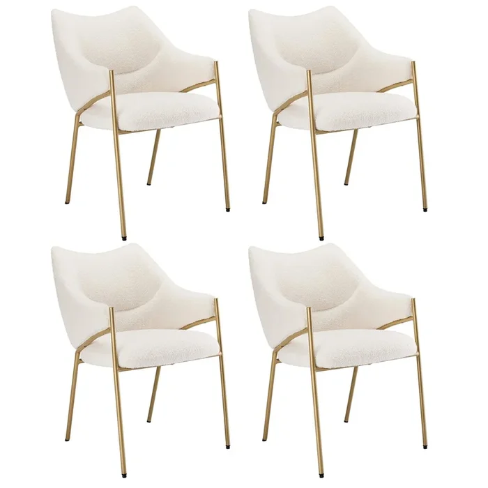 Juego de 4 sillas de comedor con reposabrazos – tejido sherpa – estilo moderno – Beige