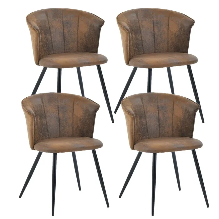 Juego De 4 Sillas De Comedor Con Respaldo Envolvente, Asiento Acolchado En Polipiel Marrón Vintage, Patas Metálicas Con Niveladores, Estilo Industrial, Soporta 120 Kg, Ideales Para Cocina Y Salón