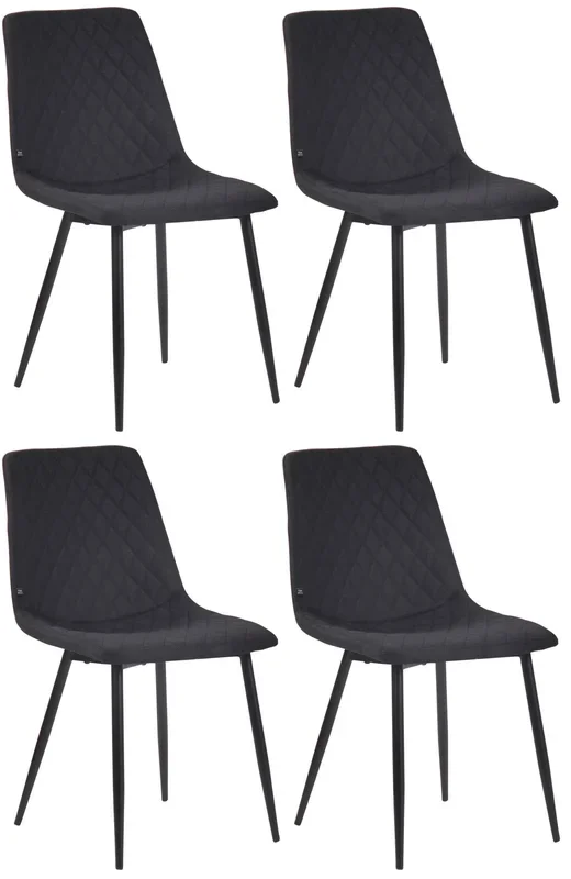 Juego de 4 sillas de comedor Telde tapizadas en tela Negro