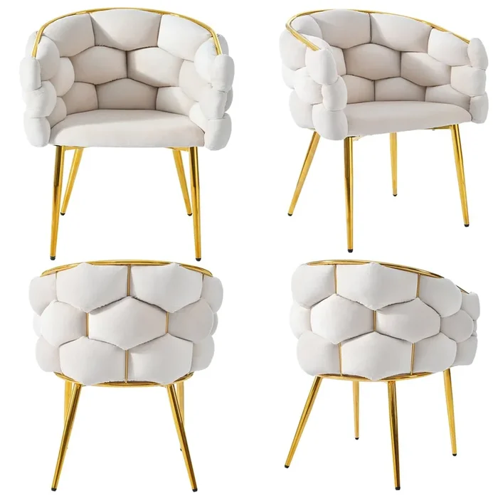Juego de 4 sillas de ocio en tejido de terciopelo – patas de metal dorado – Beige