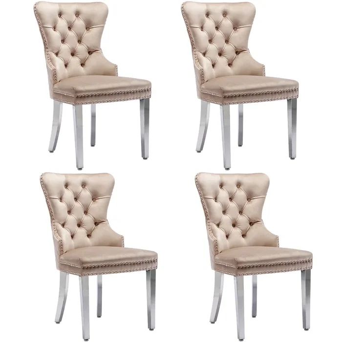 Juego de 4 sillas de terciopelo con patas de metal – Beige