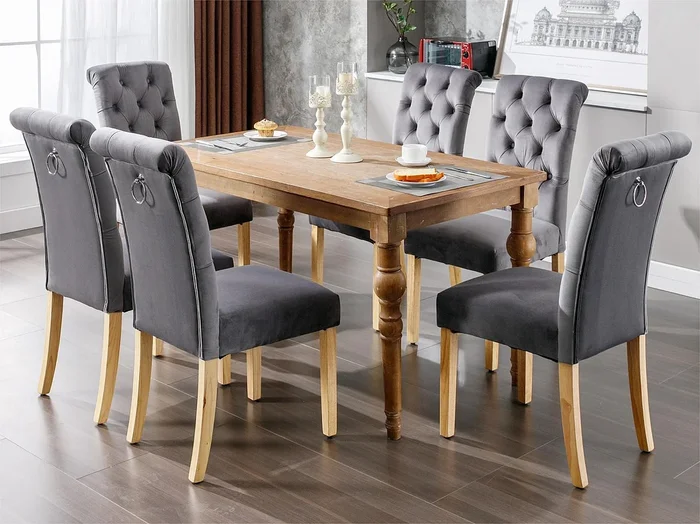Juego de 4 sillas de terciopelo con patas de roble – Gris