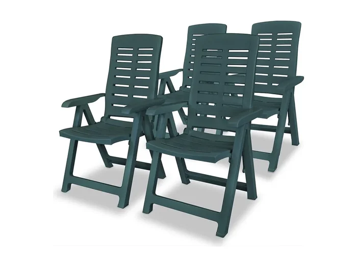 Juego de 4 sillas reclinables de jardín de plástico verde