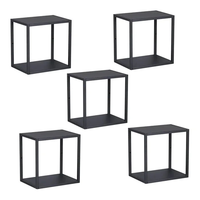 Juego de 5 estantes cubo de pared Nostened metal Negro [en.casa]