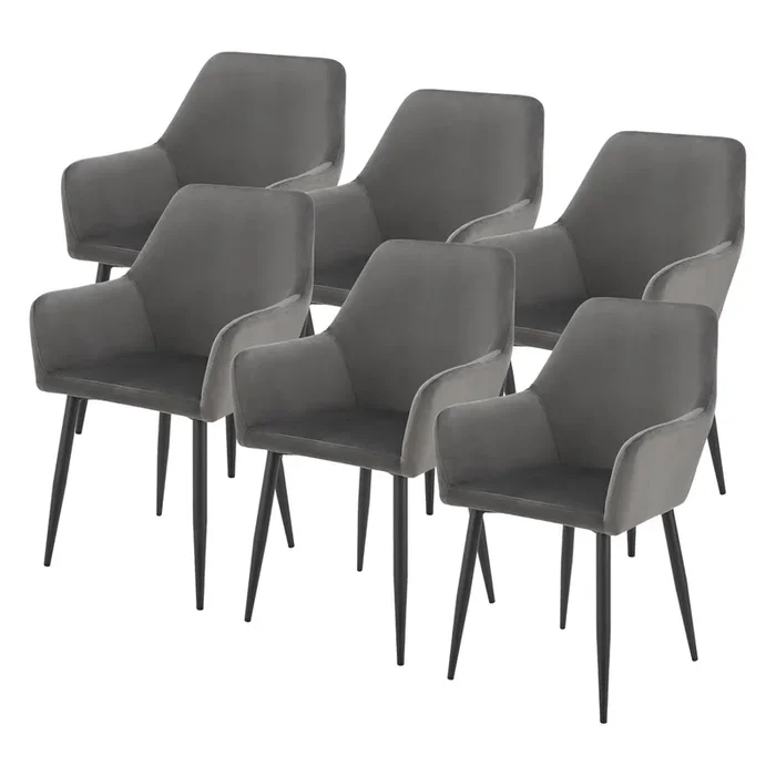 Juego de 6 sillas de comedor Hollola terciopelo y acero 86x57x56 cm- Gris oscuro [en.casa]