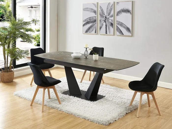 Juego de 6 sillas de terciopelo y haya – Negro – JODY