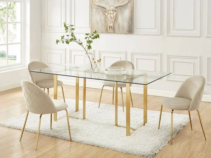 Juego de 6 sillas MELBOURNE – Terciopelo y metal dorado – Beige