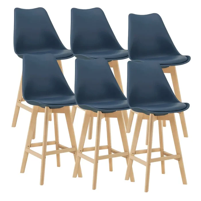 Juego de 6 taburetes de bar Lublin 105 x 48 x 58cm Acolchado Patas de Haya Azul [en.casa]