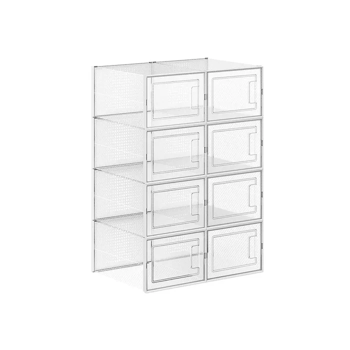 Juego de 8 Cajas de Zapatos Plástico Transparente y Blanco-SONGMICS