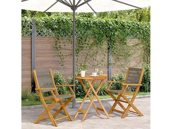 Juego de bistro de 3 piezas polipropileno y madera maciza gris ES327282