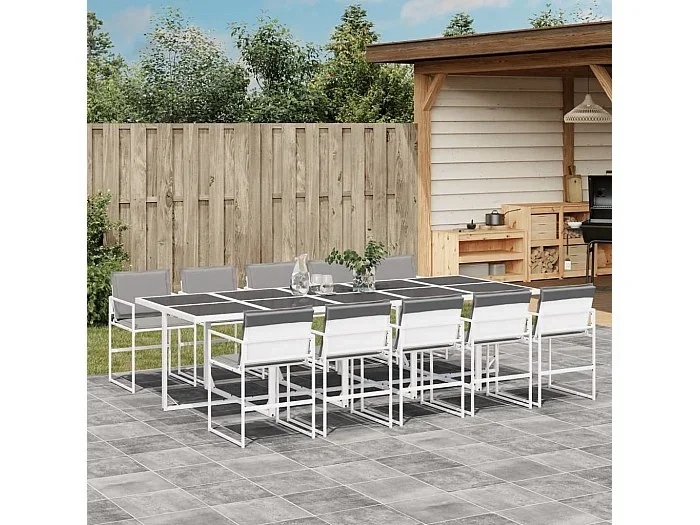 Juego de comedor de jardín 11 piezas con cojines textilene blanco