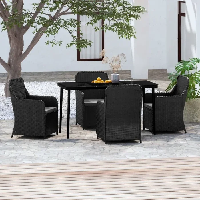 Juego de comedor de jardín 5 piezas con cojines negro VidaXL