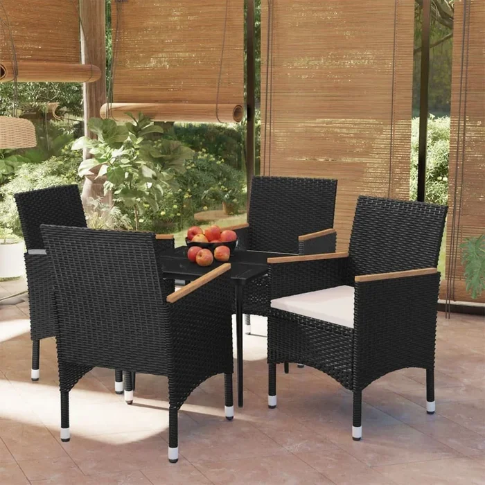 Juego de comedor de jardín 5 piezas con cojines negro VidaXL