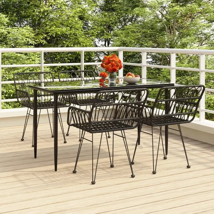 Juego de comedor de jardín 5 piezas ratán sintético negro VidaXL