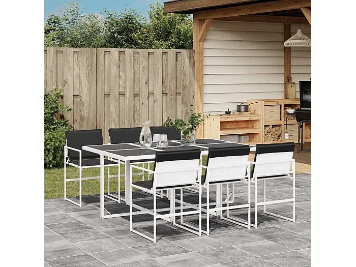 Juego de comedor de jardín 7 piezas con cojines textilene blanco