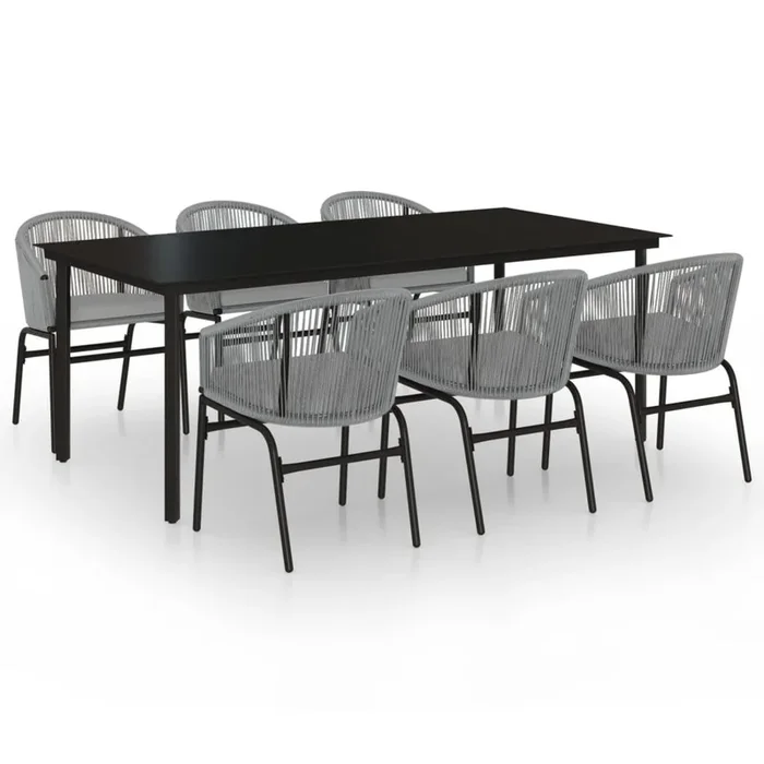 Juego de comedor de jardin 7 piezas ratán sintético gris longitud mesa 200 cm