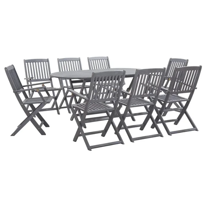 Juego de comedor de jardín 9 pzas madera maciza de acacia gris VidaXL