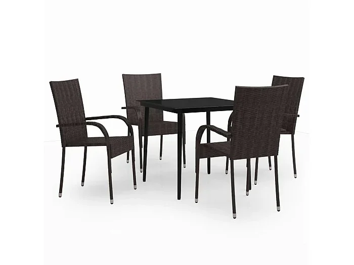 Juego de comedor de jardín muebles de exterior 5 piezas marrón y negro 02_0013833