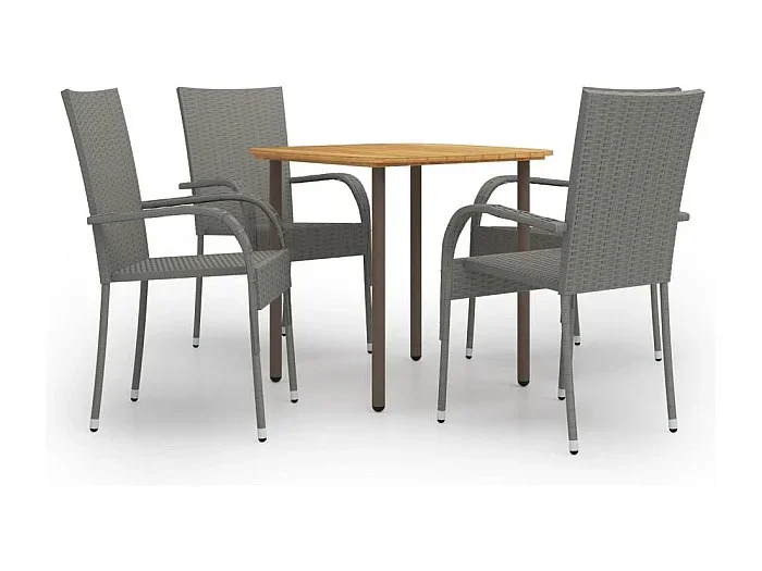 Juego de comedor de jardín muebles de exterior 5 piezas resina mimbre gris 02_0013906