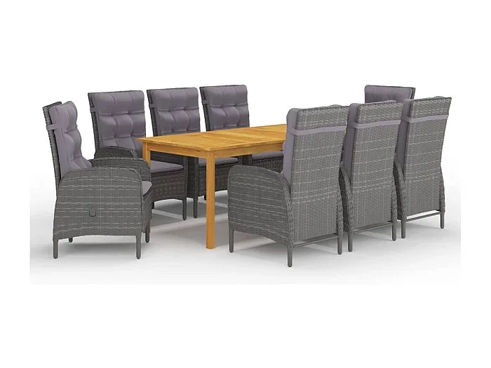 Juego de comedor de jardín muebles de exterior 9 piezas gris 02_0014090