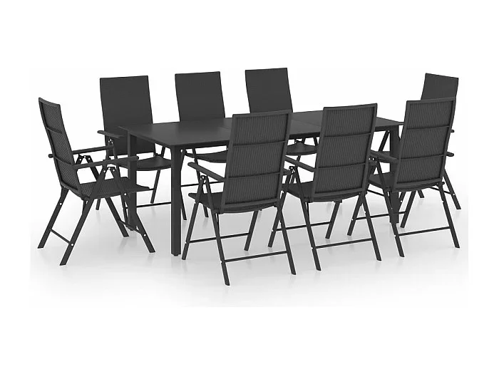 Juego de comedor de jardín muebles de exterior 9 piezas negro 02_0014122