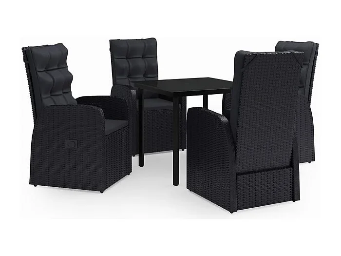 Juego de comedor de jardín muebles de exterior con cojines 5 piezas negro 02_0014158