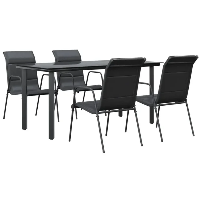 Juego de comedor para jardin 5 piezas acero y textilene negro