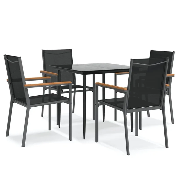 Juego de comedor para jardin 5 piezas acero y textilene negro