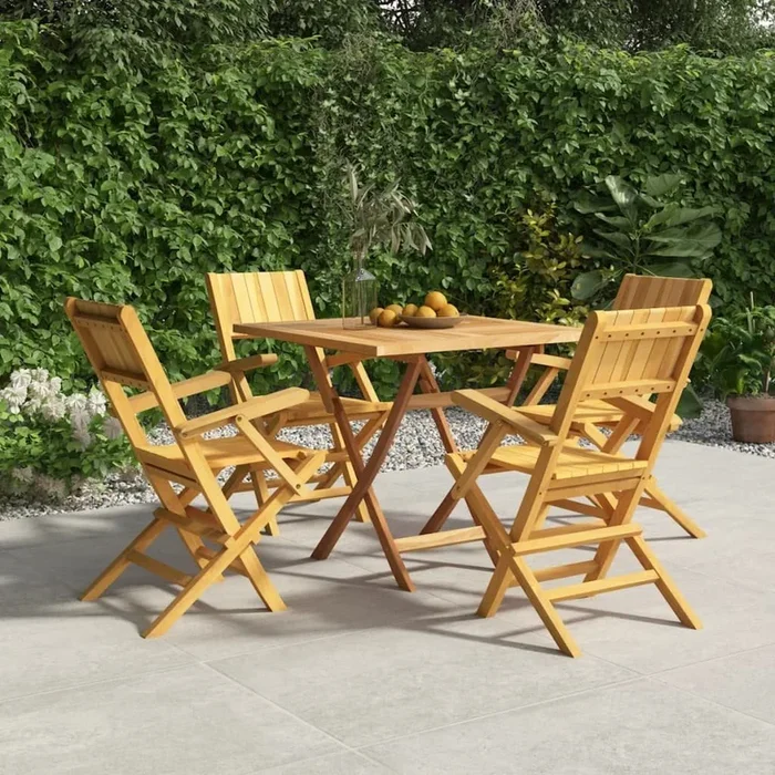 Juego de comedor para jardín 5 piezas madera maciza de teca VidaXL