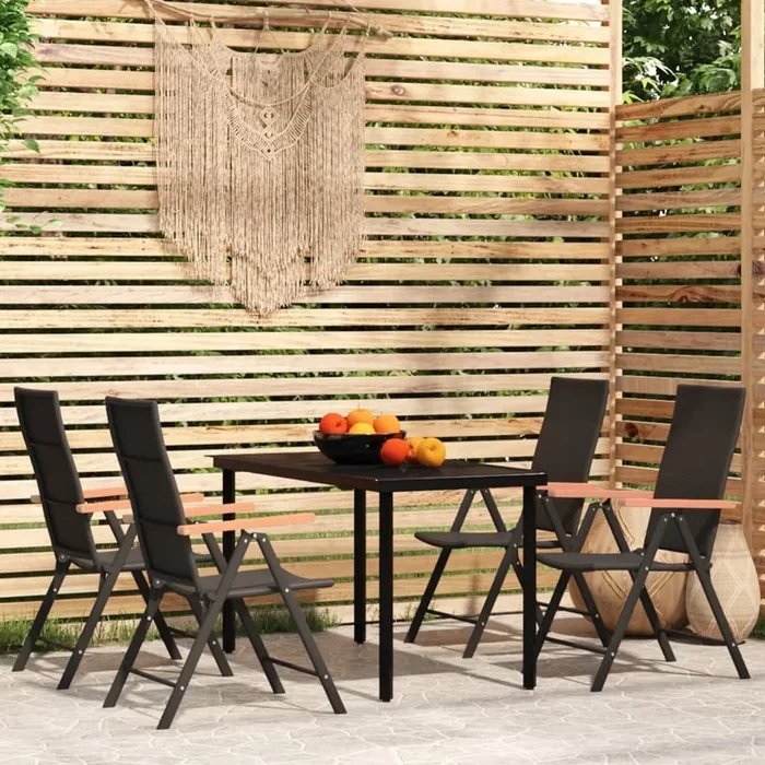 Juego de comedor para jardín 5 piezas negro VidaXL