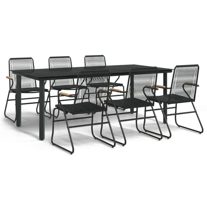 Juego de comedor para jardin 7 piezas ratán PVC negro