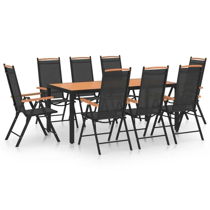 Juego de comedor para jardín 9 piezas aluminio negro VidaXL