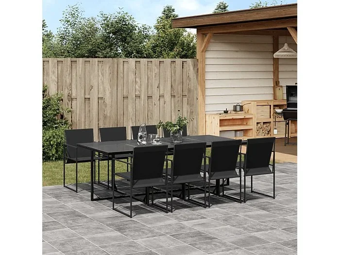 Juego de comedor para jardín 9 piezas textilene negro