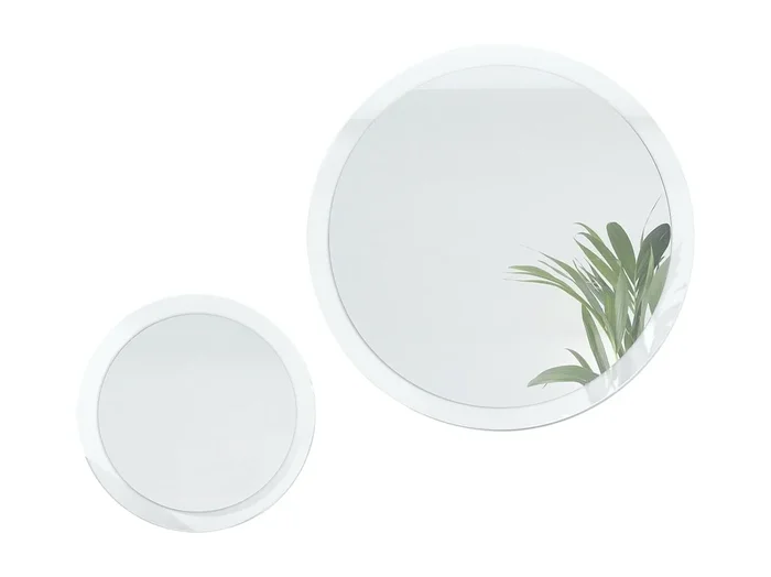 Juego de espejos Globo 50 y 80 cm, 2 espejos de pared redondos decorativos para pasillo y salón con marco de MDF en blanco de alto brillo