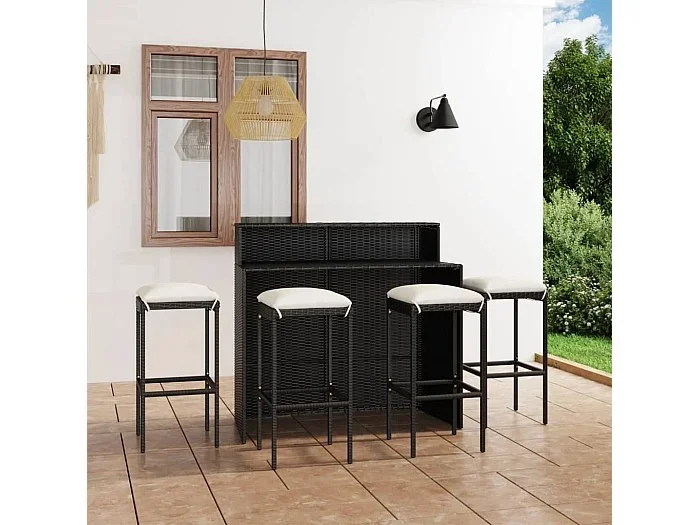 Juego de muebles de bar de jardín de 5 piezas y cojines negro ES997013