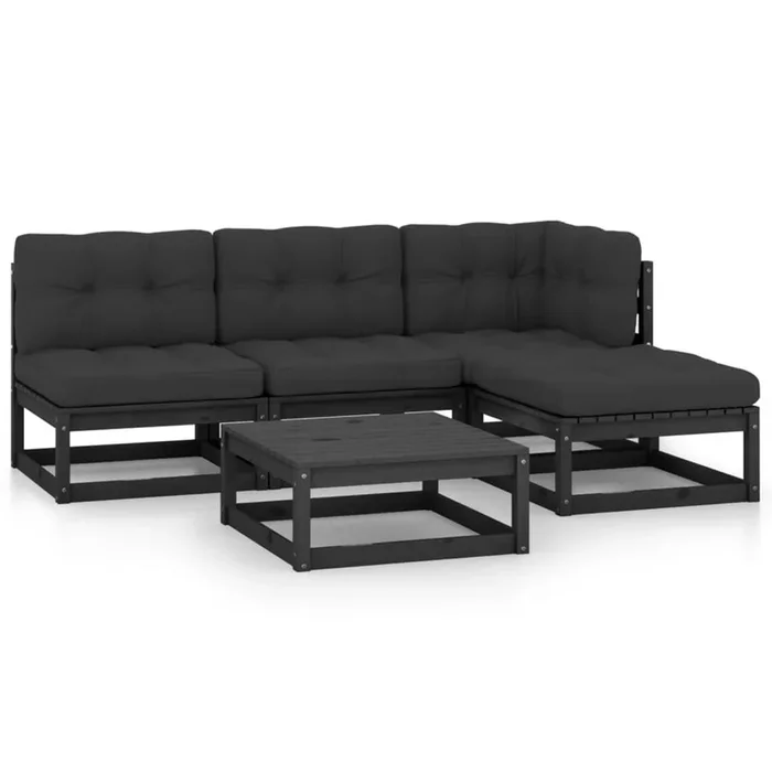 Juego de muebles de jardín 5 pzas y cojines madera pino maciza