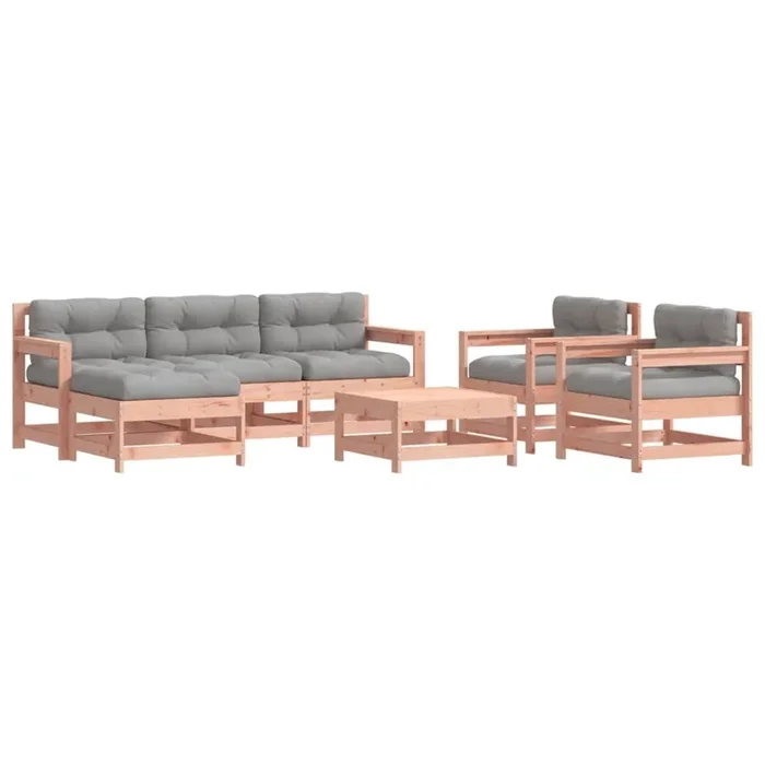 Juego de muebles jardin 7 piezas y cojines madera abeto Douglas