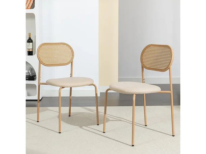 Juego de sillas de comedor de 2 piezas, de ratán, decorativas, color madera