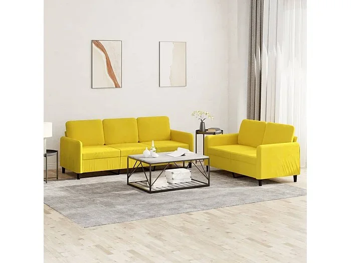 Juego de sofás 2 piezas terciopelo amarillo