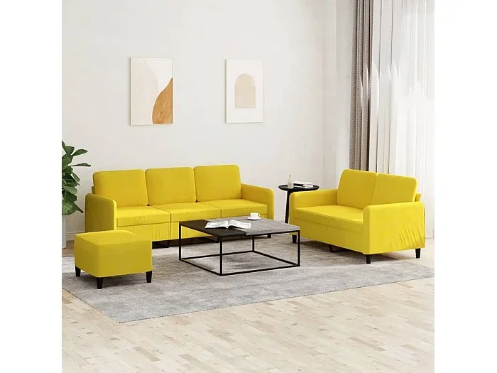 Juego de sofás 3 piezas terciopelo amarillo