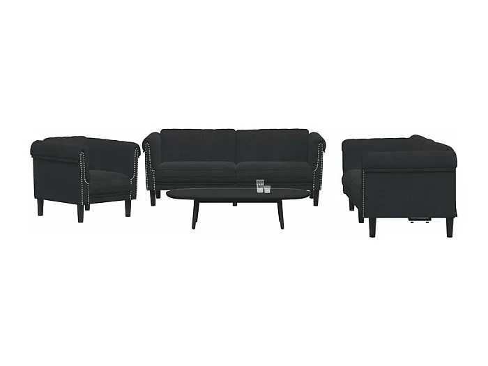 Juego de sofás 3 piezas terciopelo negro